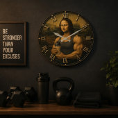 Funny Bodybuilder Mona Lisa Gym Queen Renaissance ラージ壁時計