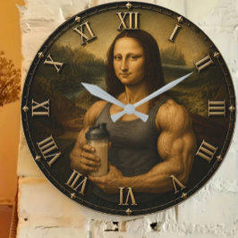 Funny Bodybuilder Mona Lisa Gym Queen Renaissance ラージ壁時計