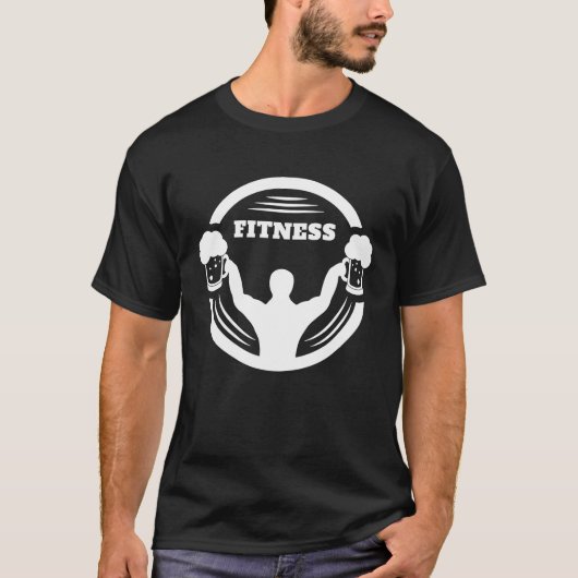 Funny bodybuilder with beer in the hand weightlift tシャツ (正面)