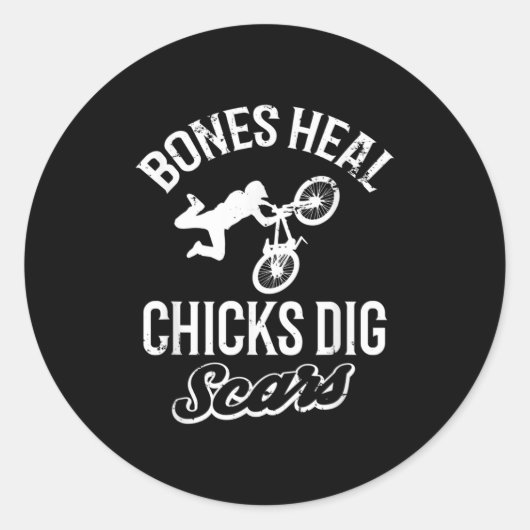 Funny Bones Heal Chicks Dig S Bmx Biking  ラウンドシール (正面)