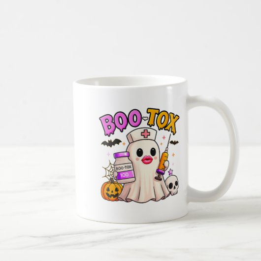 Funny Boo Tox Aesthetic Nurse Ghost Skull Pumpkin コーヒーマグカップ (右)