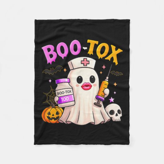 Funny Boo Tox Aesthetic Nurse Ghost Skull Pumpkin フリースブランケット (正面)