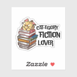 Funny Book Cat Lover Quote Cat-egory Fiction Lover シール