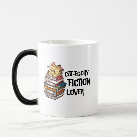 Funny Book Cat Lover Quote Cat-egory Fiction Lover モーフィングマグカップ (左)