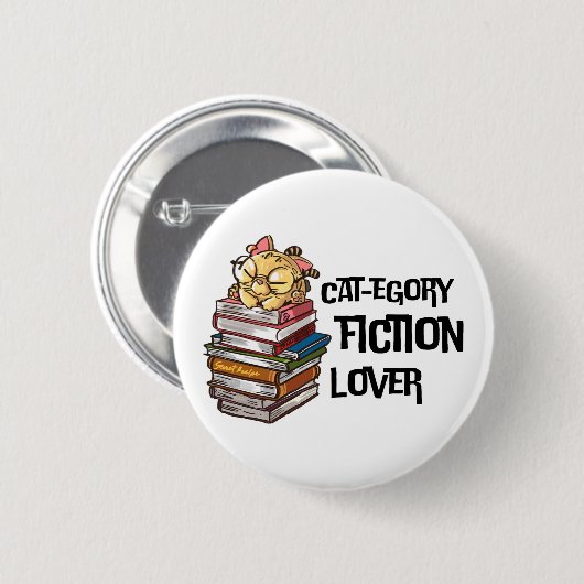 Funny Book Cat Lover Quote Cat-egory Fiction Lover 缶バッジ (正面&裏面)