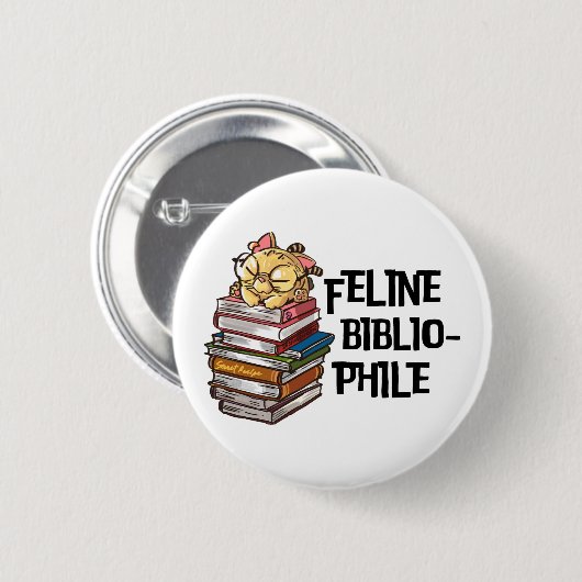Funny Book Cat Lover Quote Feline Bibliophile 缶バッジ (正面&裏面)