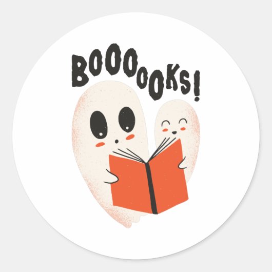Funny Bookworm Ghost Halloween Costume Boooooks ラウンドシール (正面)