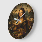 Funny Bookworm Mona Lisa Reading Lover Renaissance ラージ壁時計 (傾斜)