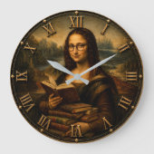 Funny Bookworm Mona Lisa Reading Lover Renaissance ラージ壁時計 (正面)