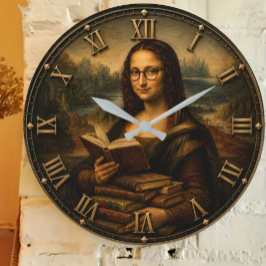 Funny Bookworm Mona Lisa Reading Lover Renaissance ラージ壁時計
