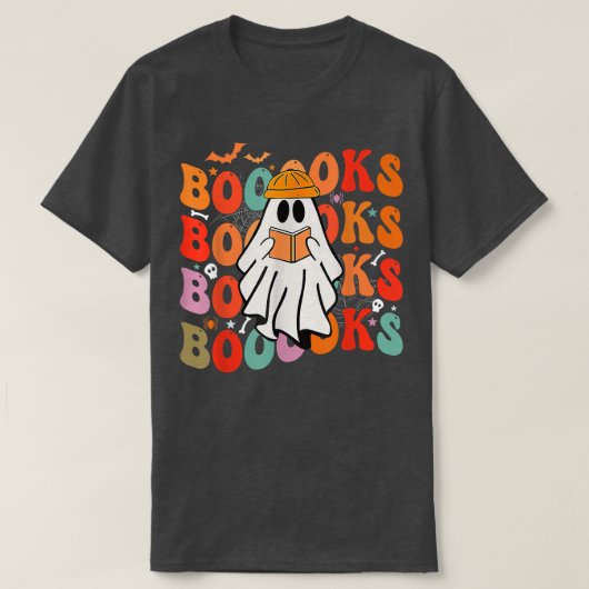 Funny Booooks Groovy Cute Ghost Book Retro Reading Tシャツ (デザイン正面)