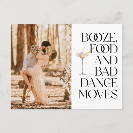 Funny Booze Food Bad Dance Moves Save the Date ポストカード (正面)