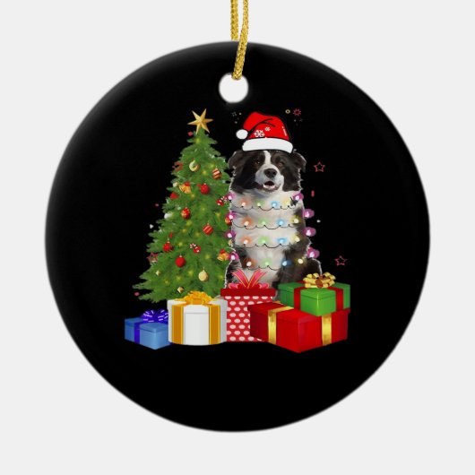 Funny Border Collie Christmas Tree Merry Christmas セラミックオーナメント (正面)