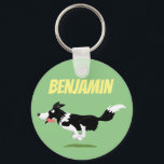 Funny Border Collie dog running cartoon キーホルダー<br><div class="desc">This fun dog design features our running border collie drawn in happy cartoon illustration style for lovers of this cute canine companion.</div>