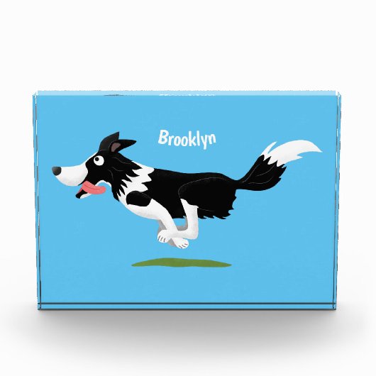 Funny Border Collie dog running cartoon フォトブロック (正面)