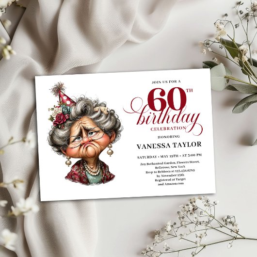 Funny Bored Old Lady 60th Birthday Invitation  招待状