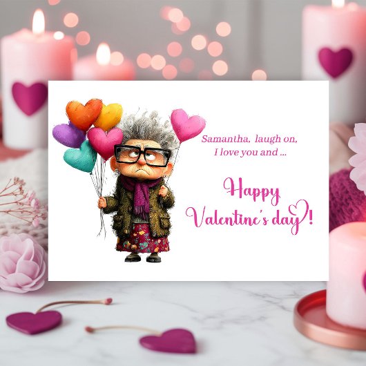 Funny Bored Old Lady Hot Pink Valentine’s Day Card シーズンカード