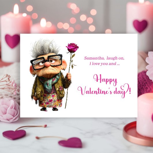 Funny Bored Old Lady Valentine Card Whimsical シーズンカード