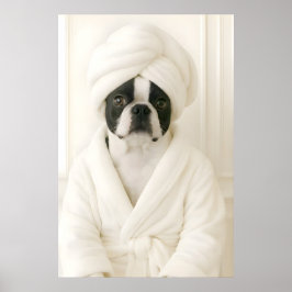Funny Boston Terrier Bathroom Print, Terrier In ポスター