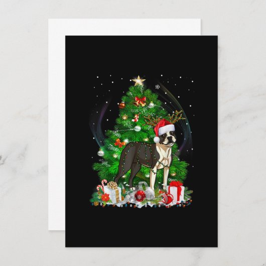 Funny Boston Terrier Christmas Tree Light Pajama D 招待状 (正面/裏面)