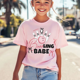 Funny BOWling BABE Girly Pink Bows Birthday Party Tシャツ