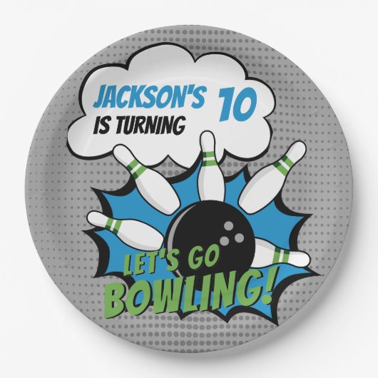 Funny Bowling Birthday Boy ペーパープレート (正面)