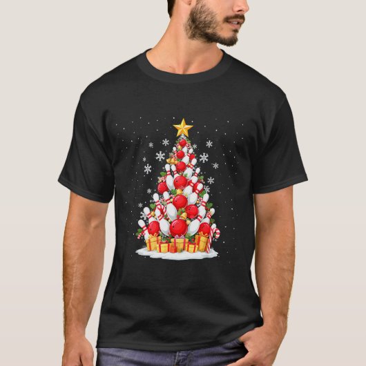 Funny Bowling Christmas Tree Lights Xmas For Men & Tシャツ (正面)