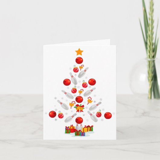 Funny Bowling Christmas Tree Lights Xmas For Men W カード (正面)