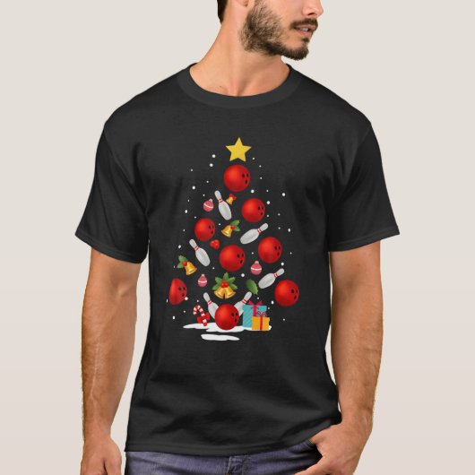 Funny Bowling Christmas Tree Lights Xmas Gifts For Tシャツ (正面)