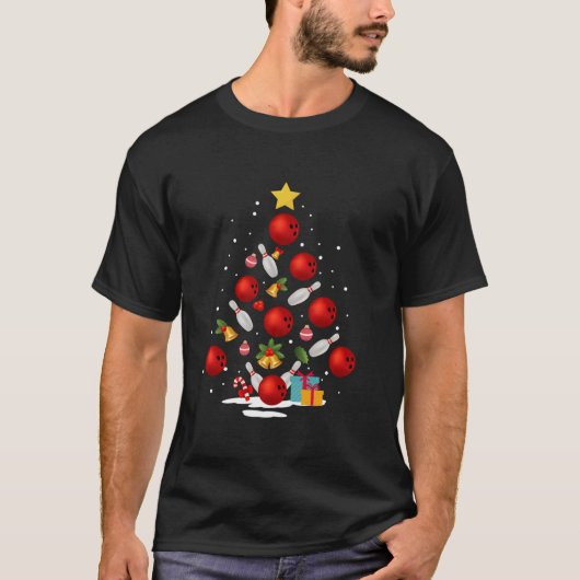 Funny Bowling Christmas Tree Lights Xmas Gifts For Tシャツ (正面)