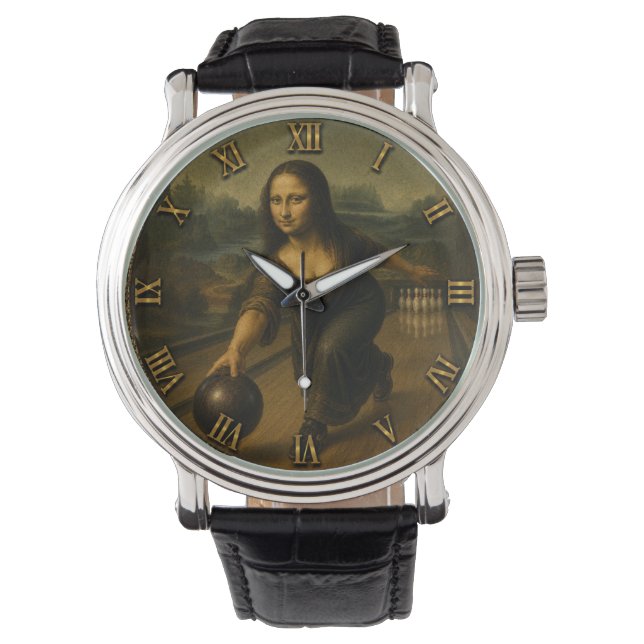 Funny Bowling Mona Lisa Bowler Gift 腕時計 (正面)