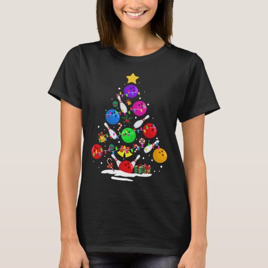 Funny Bowling Ugly Christmas Tree Lights Xmas For  Tシャツ (正面)