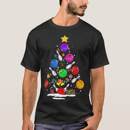 Funny Bowling Ugly Christmas Tree Lights Xmas For  Tシャツ (正面)