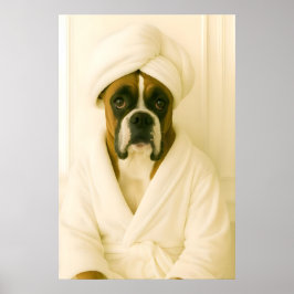 Funny Boxer Bathroom Print, Boxer In Bathrobe ポスター