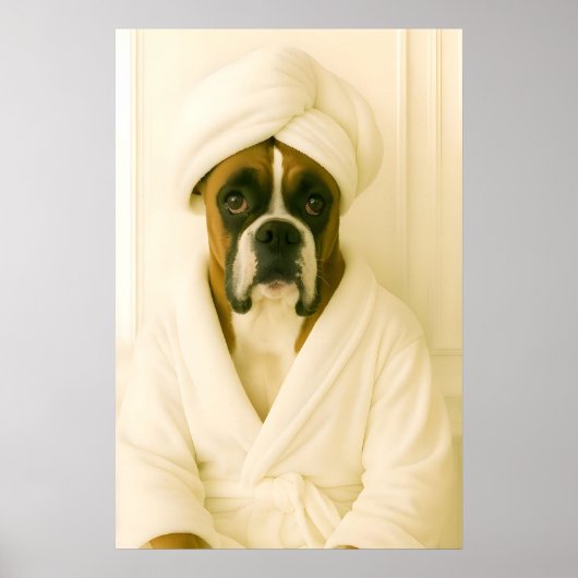 Funny Boxer Bathroom Print, Boxer In Bathrobe ポスター (正面)