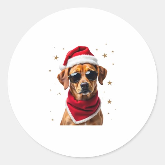 Funny Boxer Dog Christmas Lights Xmas Outfit Pajam ラウンドシール (正面)