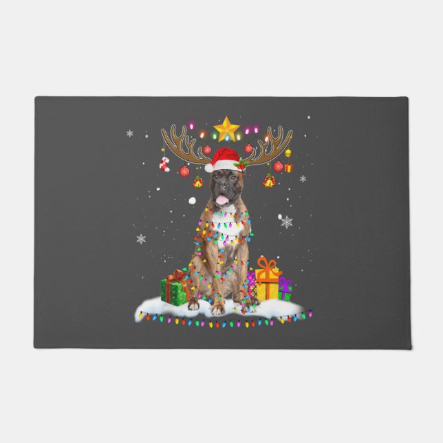 Funny Boxer Dog Christmas Tee Reindeer Christmas ドアマット (正面)