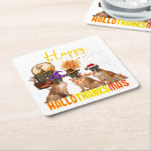 Funny Boxer Dog Happy Hallothanksmas Pet Owner スクエアペーパーコースター (アングル)