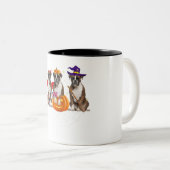 Funny Boxer Halloween Dog Lover Pumpkin Spider Web ツートーンマグカップ (正面右)