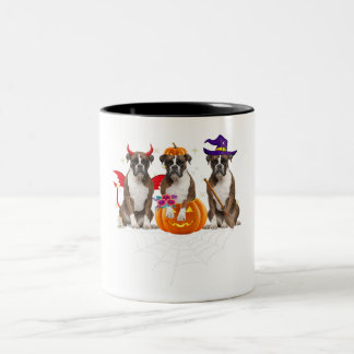 Funny Boxer Halloween Dog Lover Pumpkin Spider Web ツートーンマグカップ