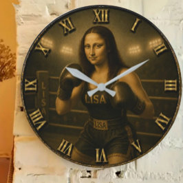 Funny Boxing Mona Lisa Boxing Champion Gift ラージ壁時計
