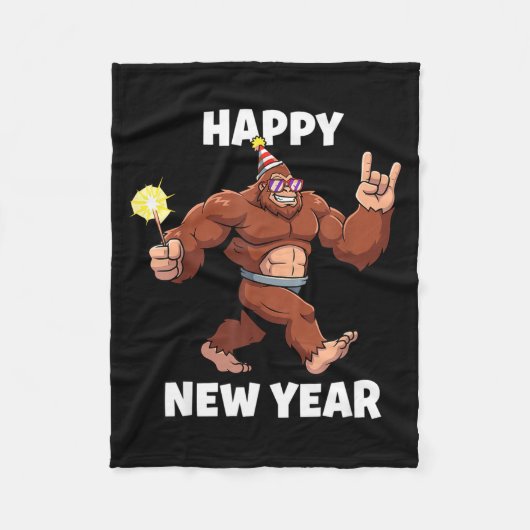 Funny Boys Nye Outfit, Mens Fireworks Bigfoot Happ フリースブランケット (正面)