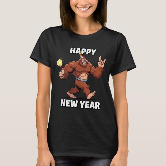 Funny Boys Nye Outfit, Mens Fireworks Bigfoot Happ Tシャツ (正面)