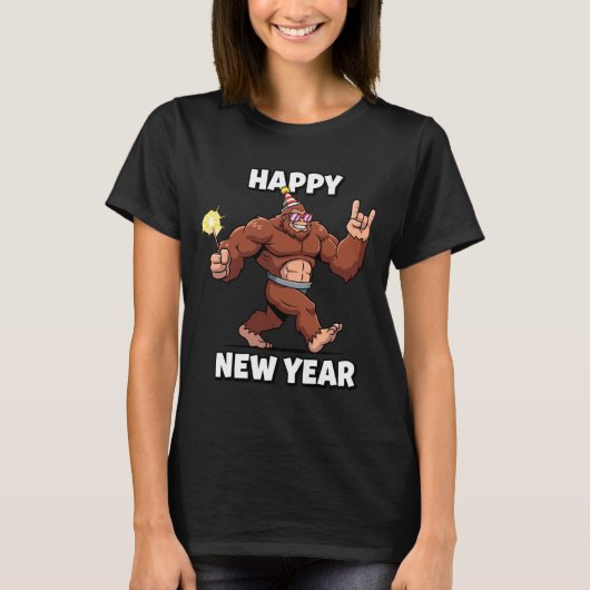 Funny Boys Nye Outfit, Mens Fireworks Bigfoot Happ Tシャツ (正面)