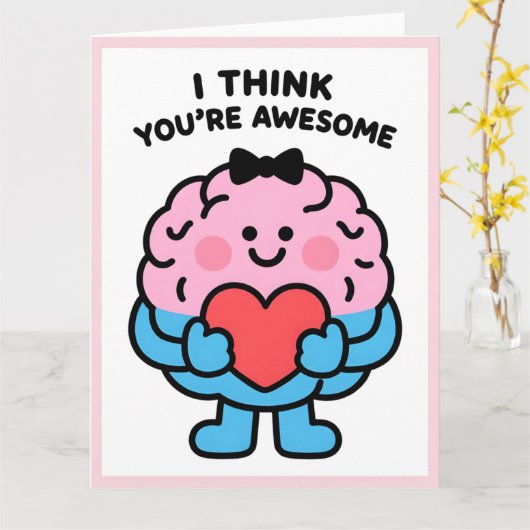 Funny Brain Love Valentine Greeting Card カード (黄色い花)