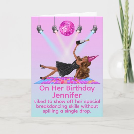 Funny Breakdancing Disco Doll Birthday Card カード (正面)