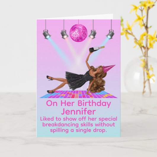 Funny Breakdancing Disco Doll Birthday Card カード (黄色い花)