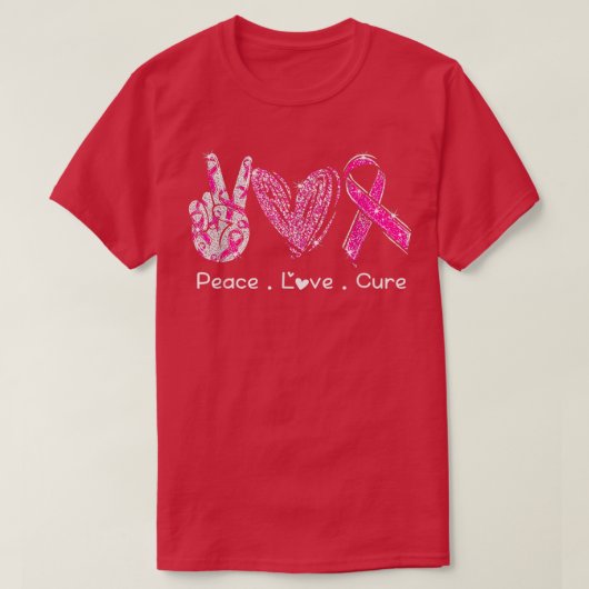 Funny Breast Cancer Awareness Costume Pink Peace L Tシャツ (デザイン正面)