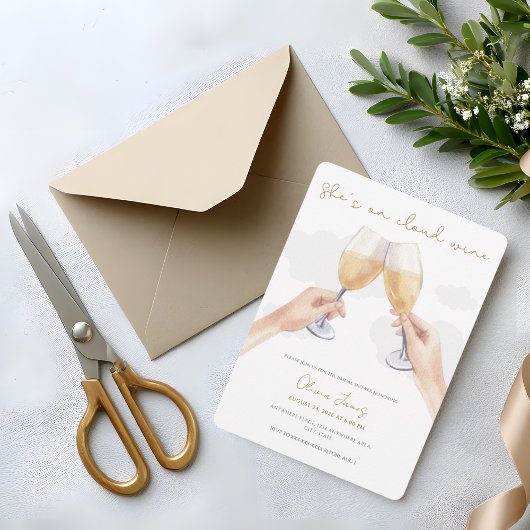 Funny, bride on cloud wine bridal shower 招待状