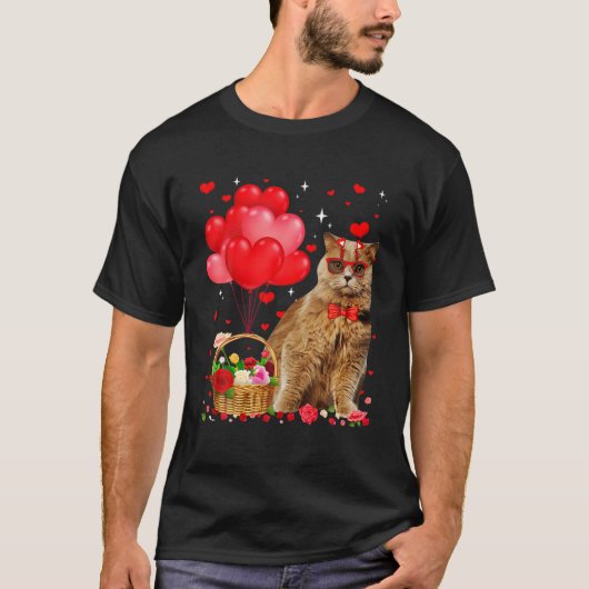 Funny British Longhair Cat Heart Valentine Cat Lov Tシャツ (正面)